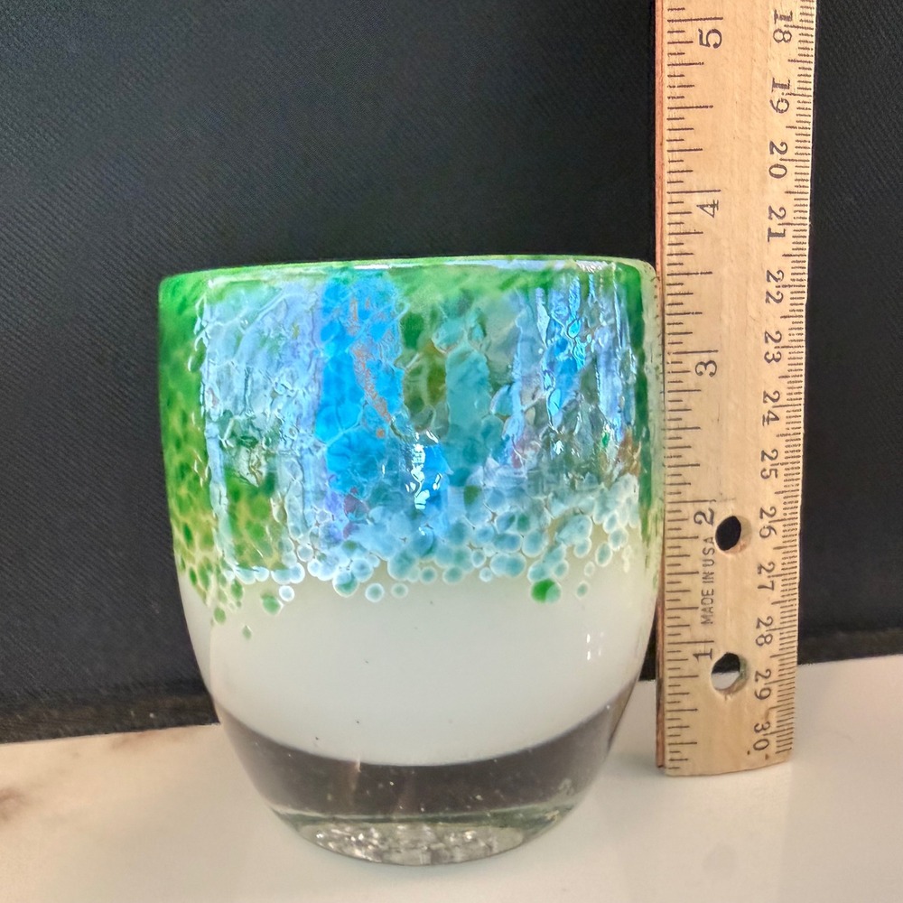 GLASSYBABY Magnificent Hand Blown Glass Votive Candle Holder Green Blue 3.5" NEW - Picture 12 of 13